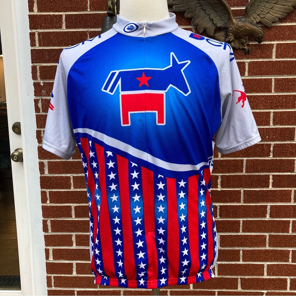 Performance Cycling Shirt "Democrat" Red White & Blue Three Pocket 3/4 Zip XXL
